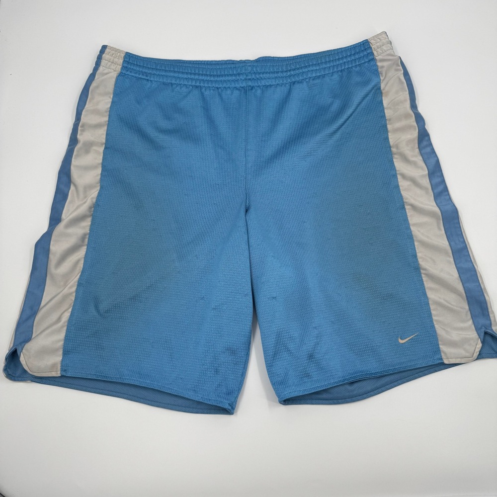 Nike Basketball Shorts‎ Mens XXL UNC Blue Silver Mesh Side Stripe Dazzle Y2K